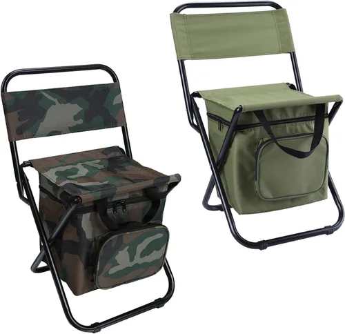 Vista 8 de LEADALLWAY Silla de Pesca con Bolsa Enfriadora Taburete de Pesca Compacto Silla de Camping Plegable