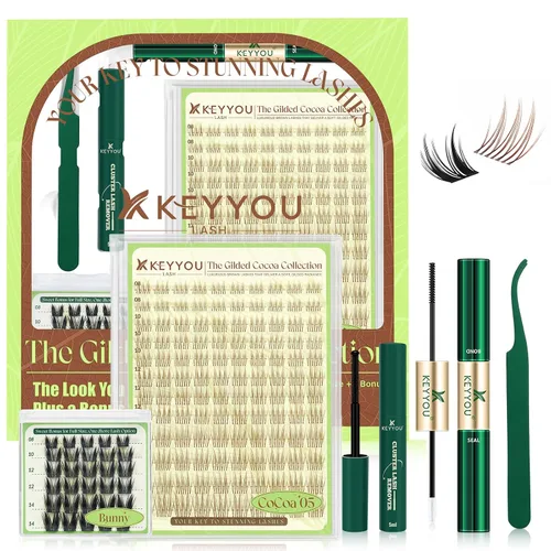 Vista 16 de KEYYOU Extensiones de pestañas de Velure color marrón Venus Natural Wispy C Curl Manga de 0.315-0.630 pulgadas con banda invisible suave