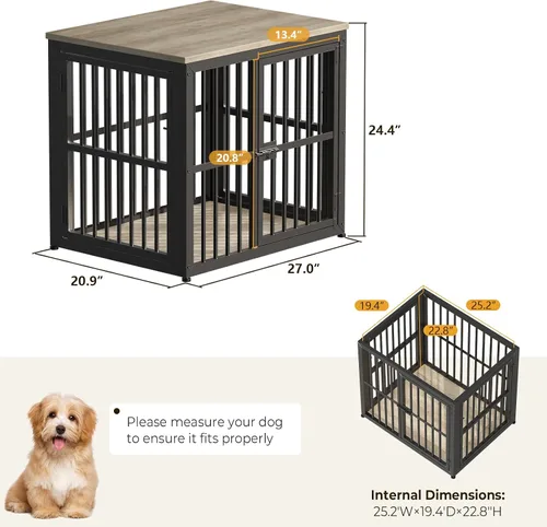 Vista 7 de Lyromix Mueble de jaula para perros de 27 pulgadas con 3 puertas, mesa auxiliar de madera resistente para perros pequeños, múltiples unidades se