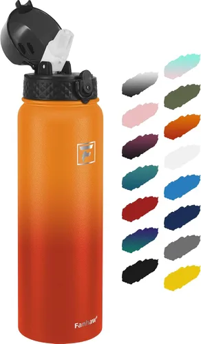 Vista 39 de Fanhaw Botella de agua de acero inoxidable aislada para niños de 20 onzas con tapa con popote, a prueba de fugas y antipolvo, botella de uso diario