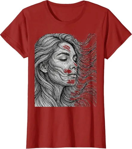 Vista 21 de Wild Hair in the Breeze Illustration T-Shirt Pink