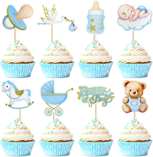 Vista 10 de 24 piezas de decoración para cupcakes con temática de "We Can Bearly Wait" Oso de globos brillantes, decoración temática de revelación de género