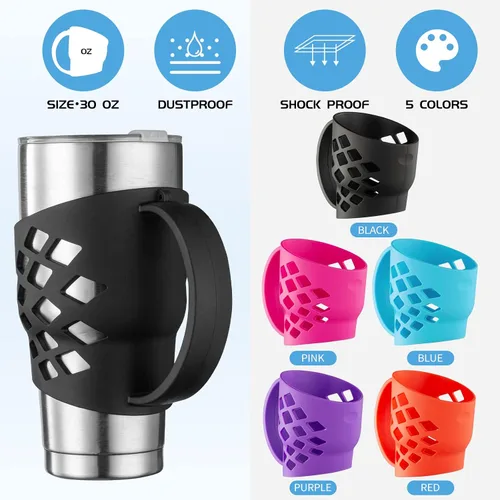 Vista 2 de Mango para vasos de 30 onzas, mango Yeti Rambler antideslizante, soporte de silicona para vaso Yeti Rambler/RTIC Tumbler/Corkcicle Tumbler Grip Negro