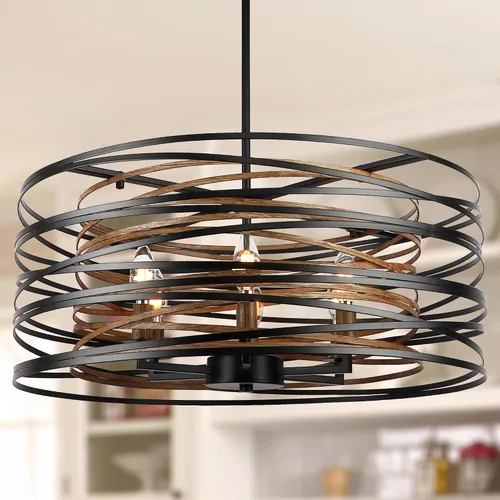 Vista 11 de Sigaitwei Lámpara de comedor de granja de 21 pulgadas, iluminación de isla de cocina de 3 luces, lámpara industrial para comedor, sobre mesa