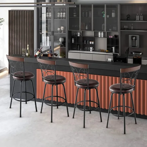 Vista 2 de COSTWAY Taburetes de bar para isla de cocina, taburetes de bar giratorios de altura de asiento ajustable de 24/30 pulgadas, asiento acolchado