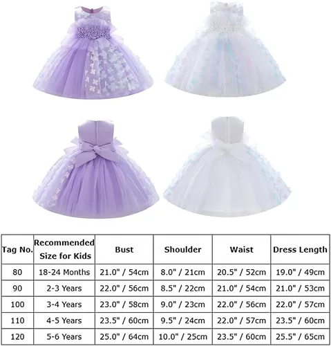 Vista 7 de Vestido de tutú de mariposa con pétalos de flores para niños, para boda, concurso de baile, primera comunión, cumpleaños, tul