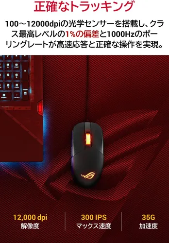 Vista 4 de Asus ROG Strix Impact III - Ratón para juegos, semiambidiestro, con cable, ligero, sensor de 12000 DPI, 5 botones programables, interruptores