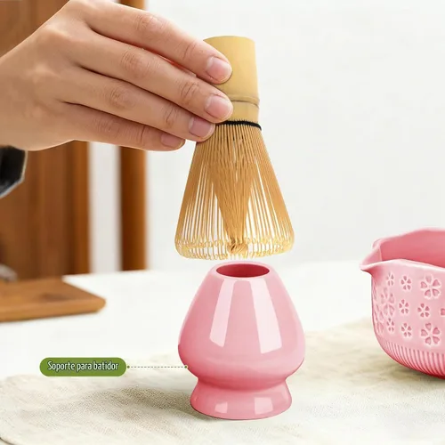 Vista 7 de Juego de batidor de matcha, kit de 7 piezas de fabricación de matcha con cuenco matcha, batidor y soporte de matcha, cuchara de bambú, soporte