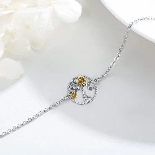 Vista 3 de Pulsera de plata de ley 925 ajustable con diseño de ajolote, panda, racón, girasol, joyería para hija o amiga, regalo de cumpleaños