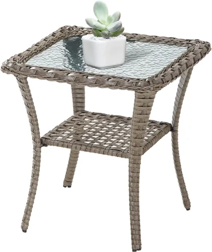 Vista 10 de Belord Mesa de centro para exteriores de 38 pulgadas con almacenamiento de 2 niveles, mesa de centro de mimbre con textura ondulada de agua, parte