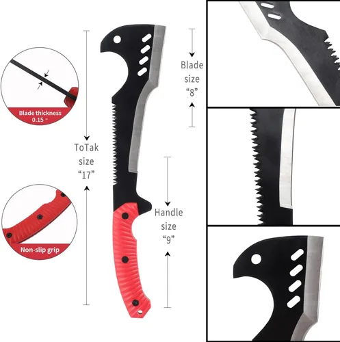 Vista 4 de Delacour - Machete de hacha multiusos con funda de nailon - Machete de supervivencia ideal para camping, pesca, caza, bushcraft - Hacha de cepillo