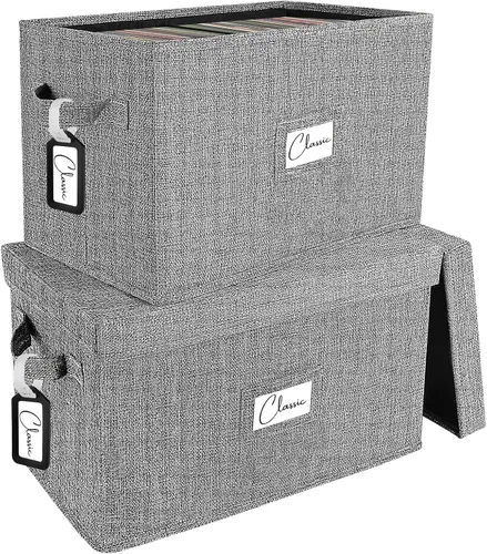 Vista 10 de Woodoulogy Caja de almacenamiento de discos de vinilo para LPs de 7 pulgadas/45 RPM, caja negra con tapa con capacidad para hasta 80 álbumes