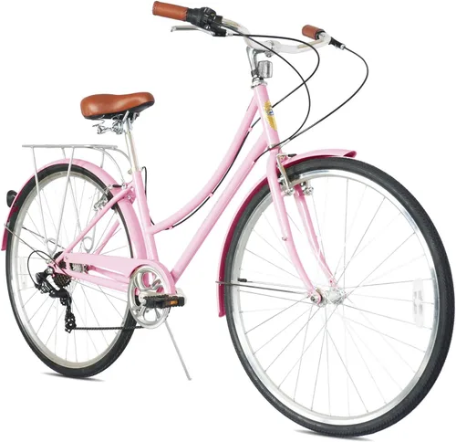 Vista 8 de MICARGI Kansans Beach Cruiser Bike - Empuñaduras de cuero de 7 velocidades y cojín de asiento V-Brake para adultos Vainilla