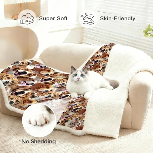 Vista 2 de BlessLiving Manta reversible de microfibra Beagle, manta de forro polar Sherpa pesado, 50 x 60 pulgadas