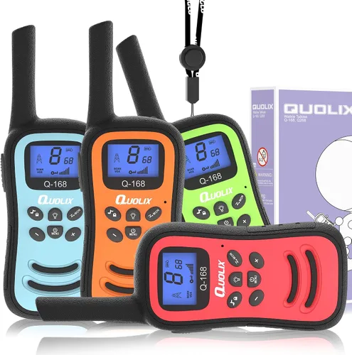 Vista 10 de QUOLIX Walkie Talkies para niños, paquete de 2 unidades, juguetes recargables para niños de 3 a 12 años, Walkie Talkie de largo alcance con 22