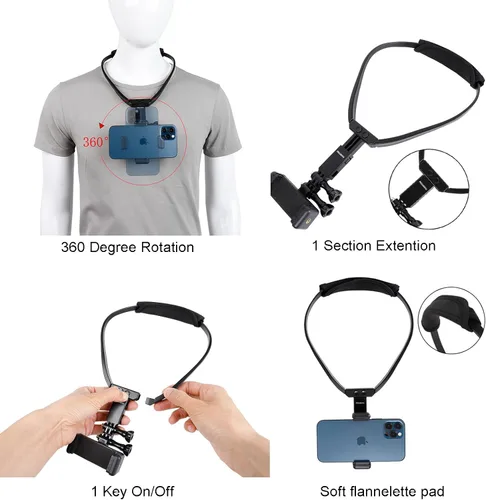 Vista 4 de Pellking POV/Vlog - Kit de montaje para correa de cabeza para teléfono inteligente, compatible con teléfonos inteligentes iPhone Samsung, Hero 9, 8