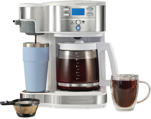 Vista 9 de Hamilton Beach Cafetera Brewer de 2 vías, olla de un solo servicio y 12 tazas, acero inoxidable (49980A), jarra