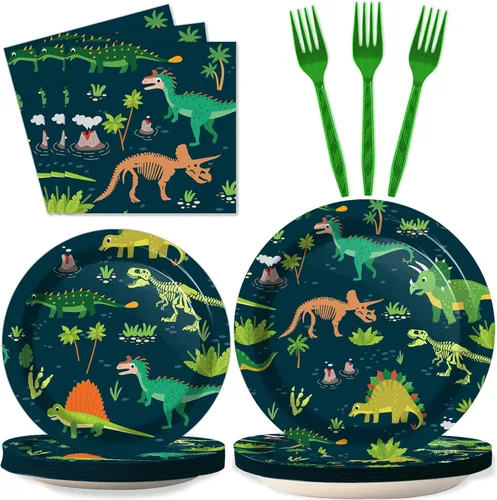 Vista 9 de Tevxj Juego de vajilla de 96 piezas para fiesta mexicana de feliz cumpleaños, platos de postre desechables, platos de fiesta, servilletas, tenedores