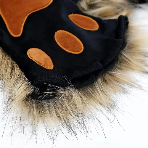 Vista 4 de HAOAN Guantes de pata de lobo de piel sintética para gatos, guantes sin dedos, para invierno, cálidos, cosplay, Halloween, fiesta de disfraces