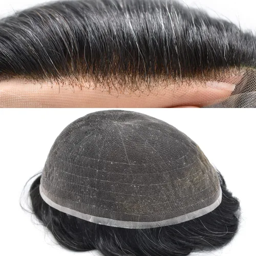 Vista 35 de Men Toupee Hairpiece Human Hair System Mens Hair Piece Bleached Knot Full Lace Toupee For Men Protesis Capilar Mens Toupee 6X8 1# Jet Black 100%