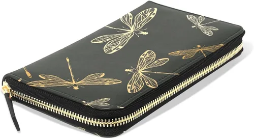 Vista 3 de Womens libélulas Black Pattern largo billetera y cartera Caso titular de la tarjeta