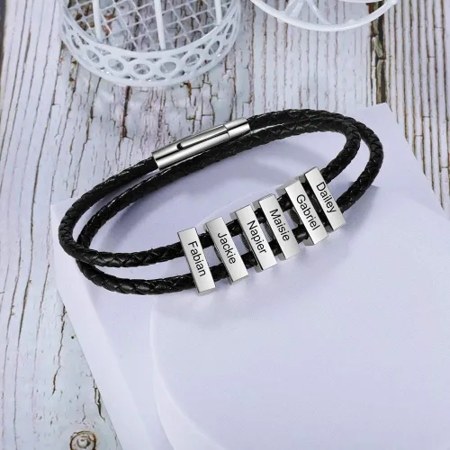 Vista 2 de Pulsera personalizada para hombre pulsera familiar con nombres grabados, colgante de plata para padre, marido, abuelo, regalo del día del padre