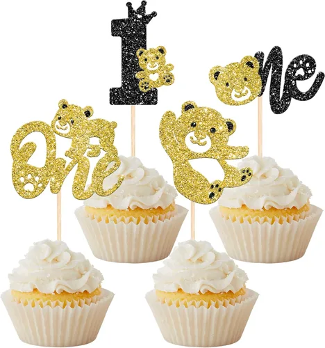 Vista 11 de Rsstarxi Paquete de 24 Adornos para Cupcakes We Can Bearly Wait con Purpurina de Oso para Baby Shower, Palillos Decorativos para Cupcakes
