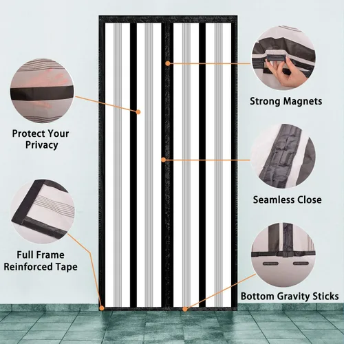 Vista 5 de Cortina de puerta aislada, cubierta magnética térmica para puerta, pantalla magnética de privacidad con cierre automático, manos libres para patio