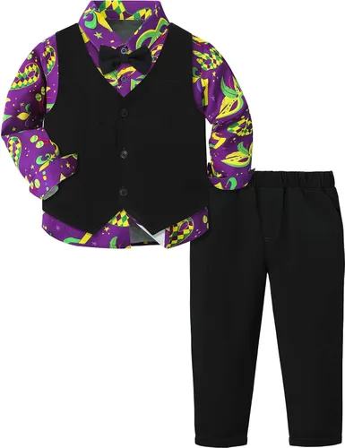 Vista 68 de A&J DESIGN Conjunto de traje de caballero para niños pequeños, 3 piezas, camisas, chaleco y pantalones