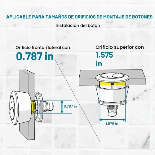 Vista 4 de Kit de conversión de válvula de descarga doble de 2 pulgadas con botón pulsador para reparación de inodoros