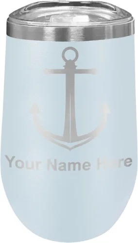 Vista 41 de LaserGram Vaso de vino de acero inoxidable de doble pared, ancla de barco, grabado personalizado incluido (negro)