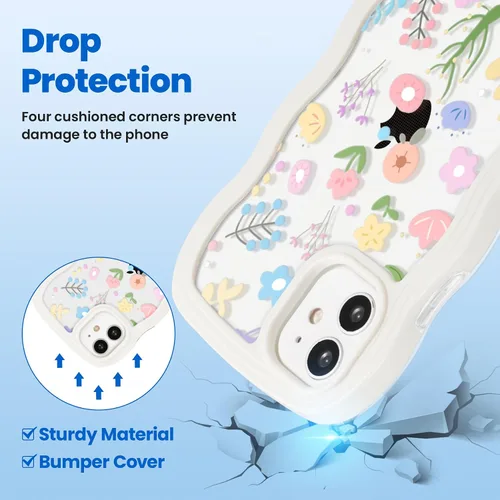 Vista 6 de ZCDAYE Funda compatible con iPhone 11, diseño floral estético, bonita funda rizada y ondulada para mujeres y niñas, funda de TPU suave a prueba