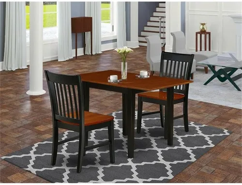 Vista 2 de East West Furniture NDNO3-BCH-W - Juego de comedor de 3 piezas para espacios pequeños que contiene una mesa de comedor rectangular con gotas y 2