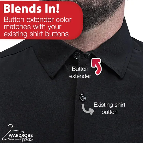 Vista 5 de Wardrobe Hackers Collar Extenders for Mens Shirts (Soft Elastic) Tight Neck Collar Relief - Expander Buttons for Dress Shirts