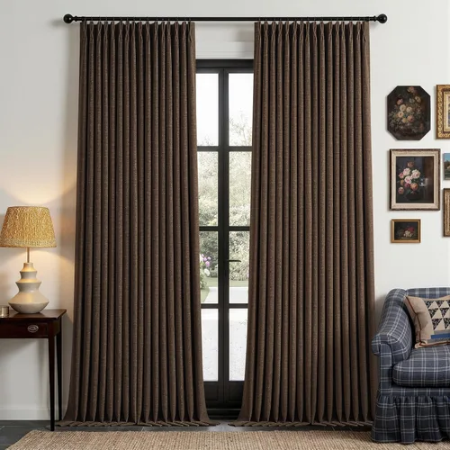 Vista 77 de Cortinas opacas de lino plisado natural de 96 pulgadas de largo