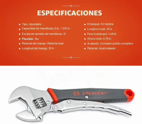 Vista 5 de Crescent Llave Ajustable de Bloqueo de Doble Material de 10" - ACL10VS