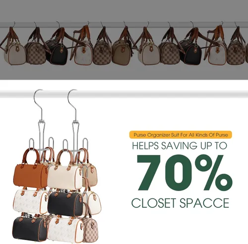 Vista 4 de Organizador de bolso para armario, organizador de bolsas de metal giratorio, soporte para bolsos, cinturones, bufandas, bolsos, sombreros
