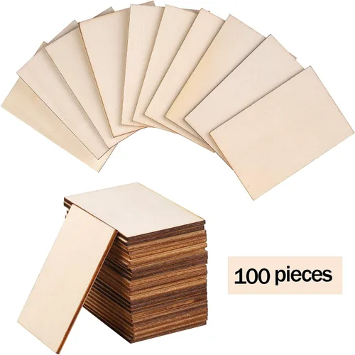 Vista 3 de Ruisita 100 piezas de 2 x 3 pulgadas, piezas de madera sin terminar, rectangulares en blanco, esquinas afiladas, hojas de madera para proyectos