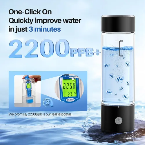 Vista 2 de MOVOCA Botella de agua de hidrógeno, generador de agua de hidrógeno rápido de 3 minutos y 2200 PPB -SPE PEM Tech, máquina de agua hidráulica