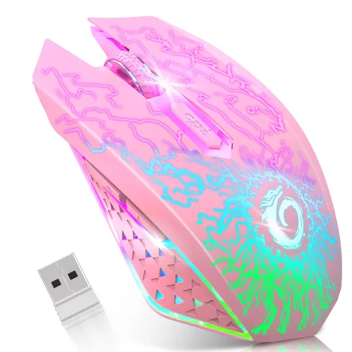 Vista 11 de VersionTECH. Ratón inalámbrico para juegos, recargable, con luces LED coloridas, clic silencioso, receptor USB nano 2.4G, 3 niveles de DPI para PC