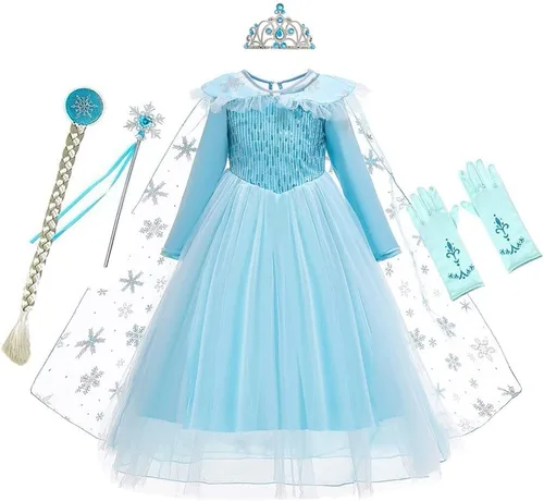 Vista 7 de Frozen - Vestido de princesa Elsa para niñas, disfraz de Halloween, Navidad, cumpleaños, fiesta, vestido de tul con accesorios