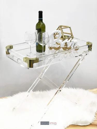 Vista 2 de Designstyles Mesa plegable de acrílico - Escritorio moderno y elegante - Mesa de servicio de cocina y bar - Elegante diseño transparente con bordes