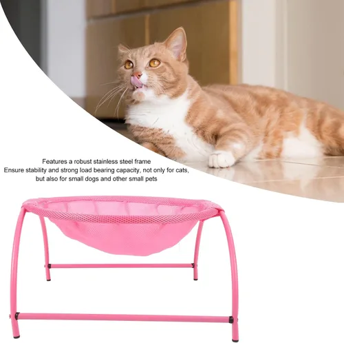 Vista 6 de Hamaca para gatos, lona de acero inoxidable desmontable elevada elevada, cama hamaca para mascotas, para uso en interiores y exteriores, rosa