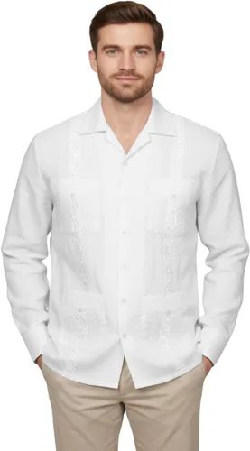 Vista 27 de NE PEOPLE Camisa de manga larga bordada con botones de guayabera cubana para hombre (S-4XL)