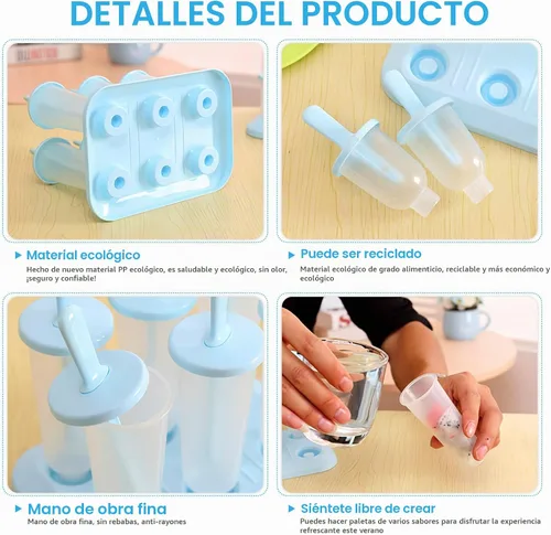 Vista 5 de 6 moldes para paletas de hielo, moldes de paletas con palos, para paletas de helado de bricolaje (azul, largo)