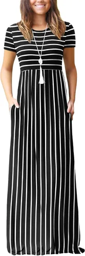 Vista 8 de DEARCASE - Vestido Maxi para Mujer de Manga Corta, Casual de Verano, Holgado, Liso, Cómodo, Vestidos Largos con Bolsillos 1-negro