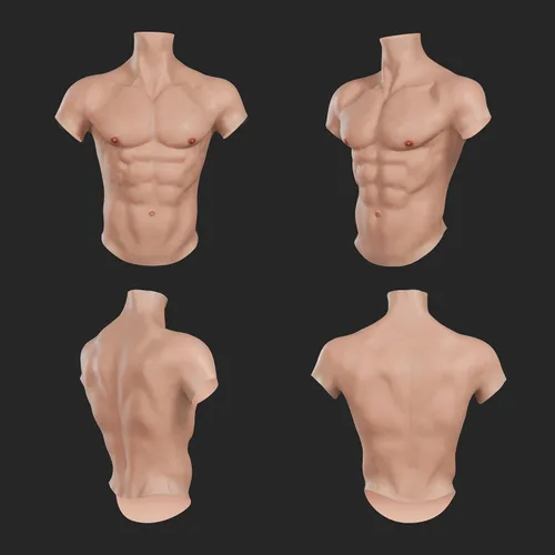 Vista 2 de Minaky Traje muscular de silicona para el pecho masculino, vientre muscular falso realista para cosplay, fiesta transgénero