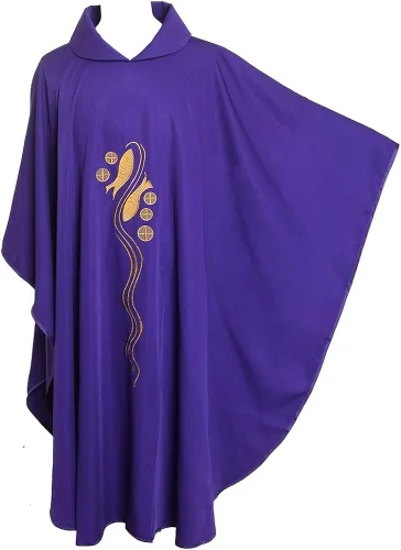 Vista 2 de BLESSUME Chispas de sacerdote bordado con cuello Púrpura