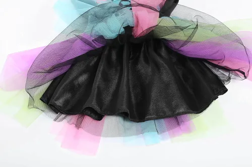 Vista 6 de LMYOVE Disfraz de esqueleto para niñas que brilla en la oscuridad, huesos punk, vestido tutú de Halloween para niños, juego de disfraces de lujo