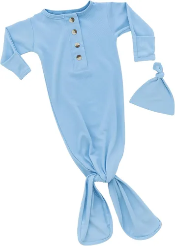 Vista 11 de Stroller Society Conjunto de bata y sombrero para bebé recién nacido anudado para bebé niño o niña Verde militar